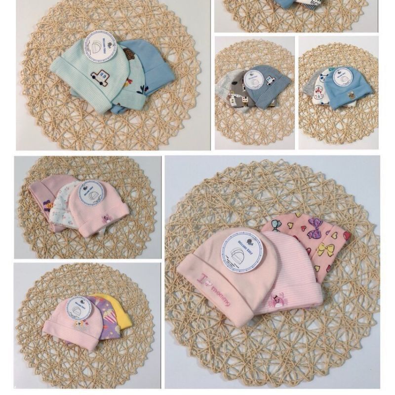 Set 3 Mũ Nỉ Cotton Cho Bé Sinh Sinh 0-15 Tháng / Có Bán Lẻ