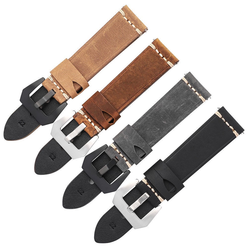 Dây Đeo Đồng Hồ Bằng Da Ngựa 20mm 22mm 24mm Tháo Gỡ Nhanh Màu Nâu Đen Cổ Điển Cho Panerai Fossil