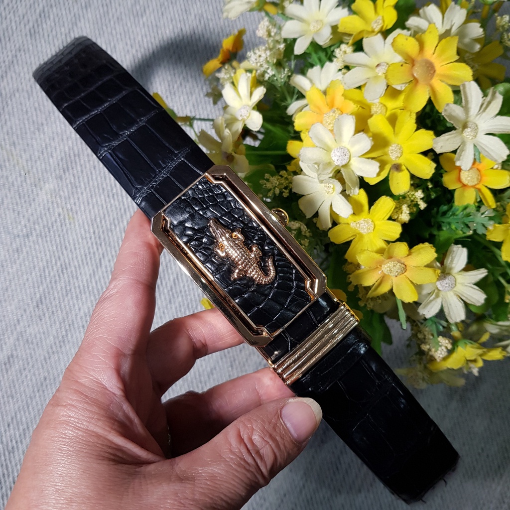 Dây Lưng Cá Sấu, Dây Liền Nguyên Con Không Nối, Dây Lưng Da Cá Sấu Bụng, Bản 3,5cm I Màu Đen I Bảo Hành 24 Tháng