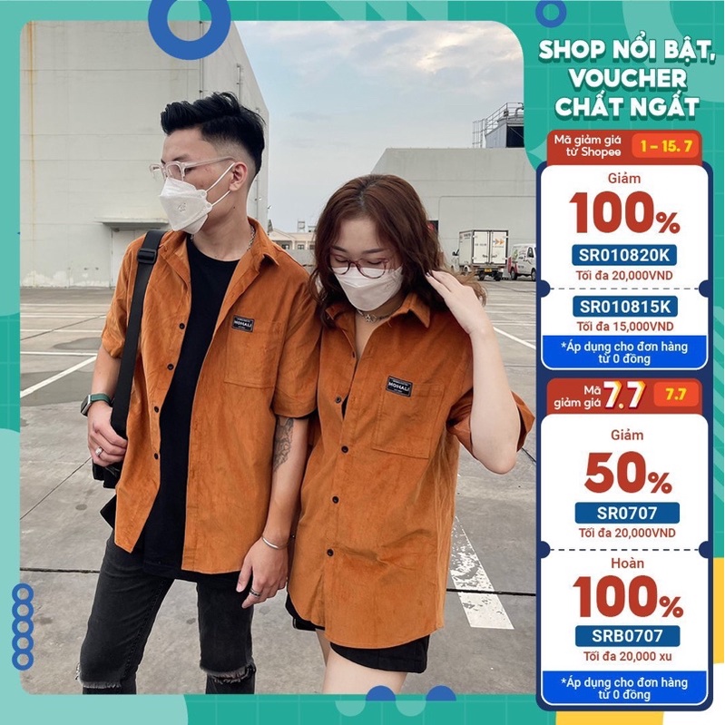 Áo sơ mi cộc tay nhung tăm màu bò form rộng unisex nam nữ đều mặc được có nhiều màu tay ngắn thời trang MOHALI MHL001