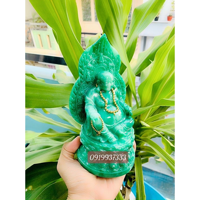 Tượng phật di lạc xanh ngồi đài sen