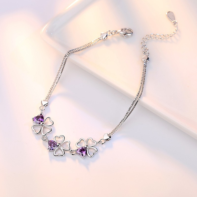 Vòng Tay Bạc 925 Hình Cỏ Bốn Lá Thời Trang Cho Nữ