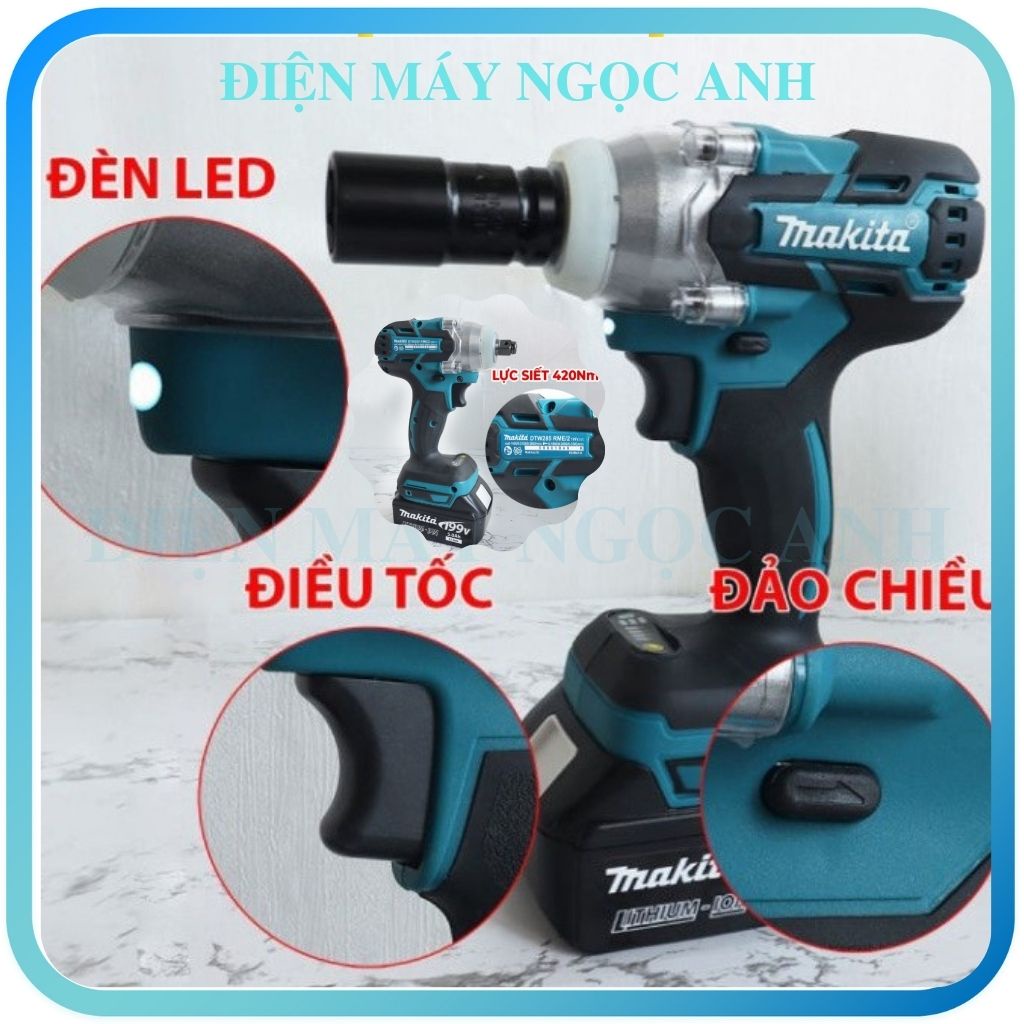Máy siết bulong pin bắn vặn ốc vít bu lông total không chổi than MAKITA 118V chính hãng- FULL BOX 2 PIN CHUẨN 10 CELL