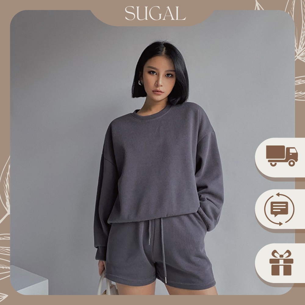 [KÈM VIDEO] Bộ Quần Áo Nữ Cổ Tròn Dài Tay Nỉ Tàu Cao Cấp Trơn Basic Thời Trang Sugal QA NU 016