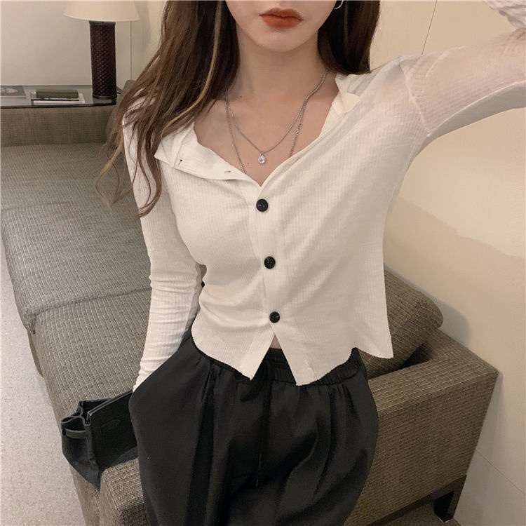 Áo COZOKC tay dài dáng ôm kiểu gợi cảm phong cách Hàn Quốc thời trang