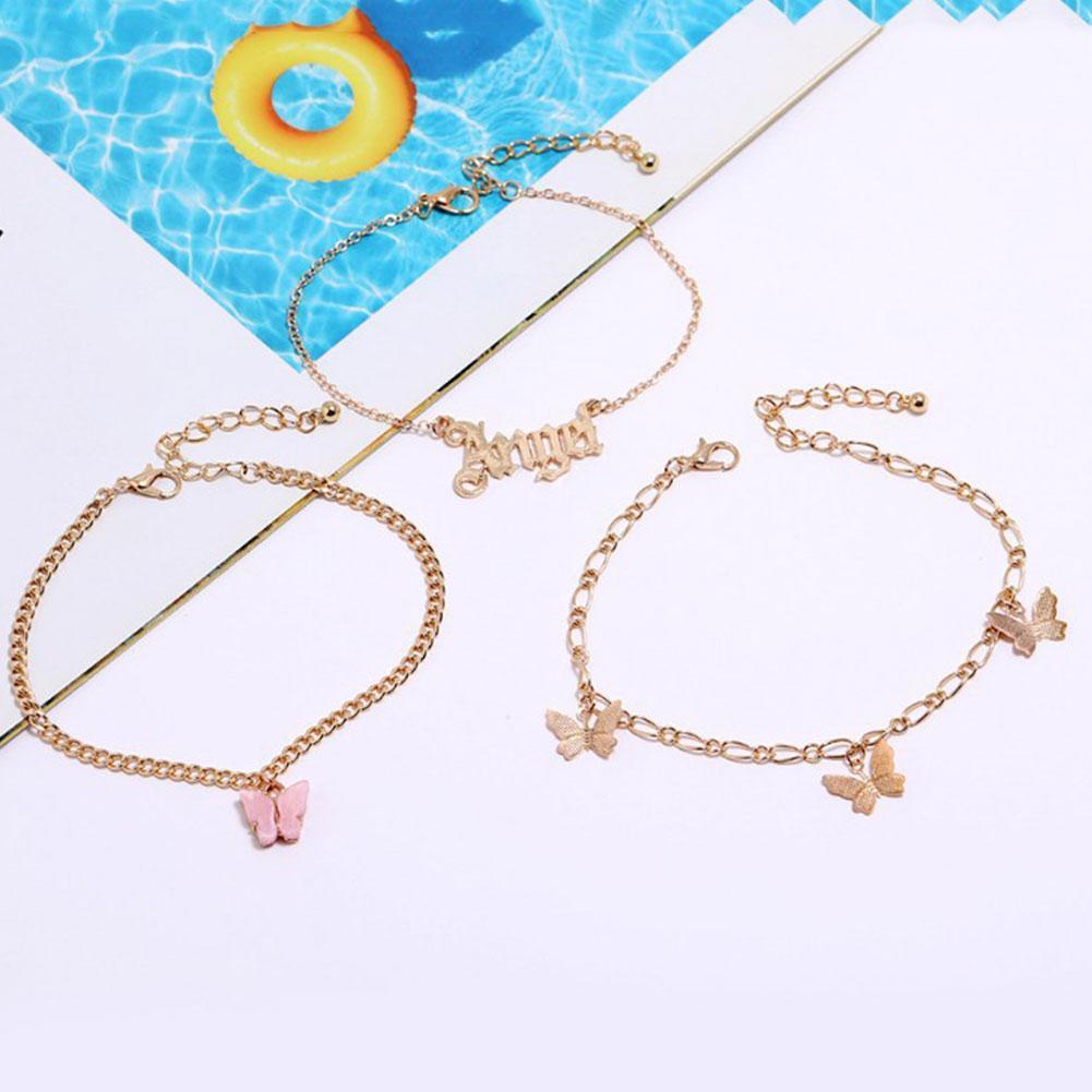 Set 3 Lắc Chân Nhiều Lớp Họa Tiết Bướm / Chữ Thời Trang Mùa Hè Cho Nữ | BigBuy360 - bigbuy360.vn