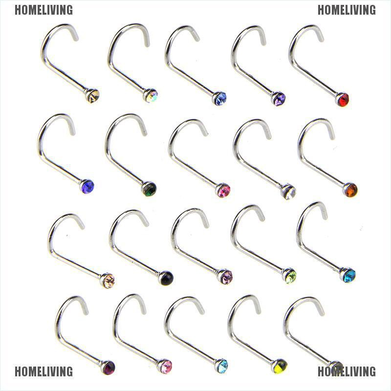 Set 20 Khuyên Mũi Bằng Thép Không Gỉ Đính Đá Cá Tính