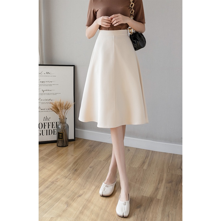 Chân váy công sở xoè dáng dài thời trang, váy cạp cao Xòe gân dài 60cm