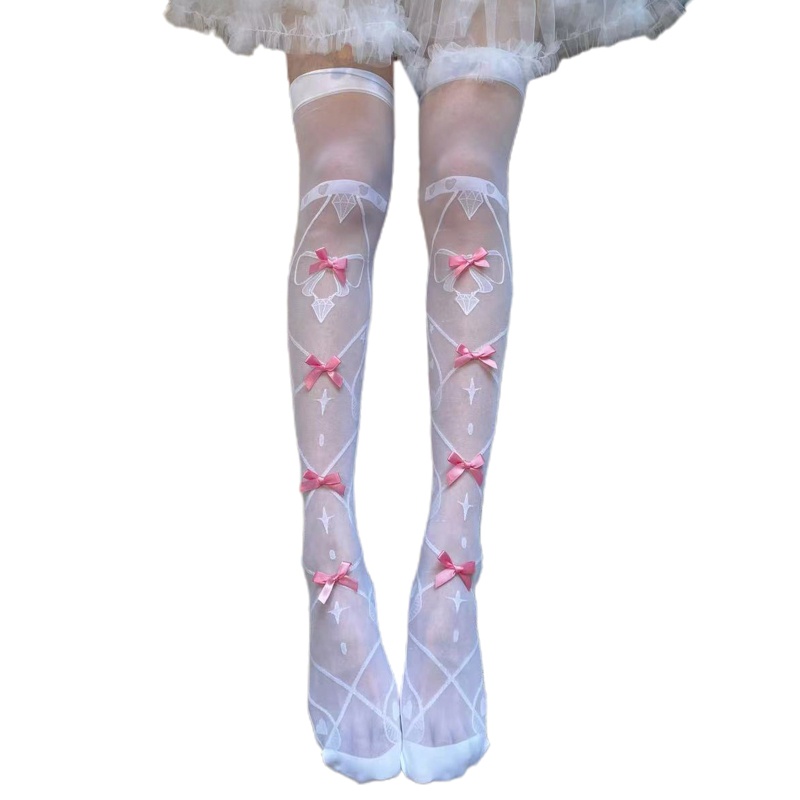 Tất Đùi Dài Qua Gối Đính Nơ Giả Hình Xăm 3D Phong Cách Gothic Lolita Cho Nữ