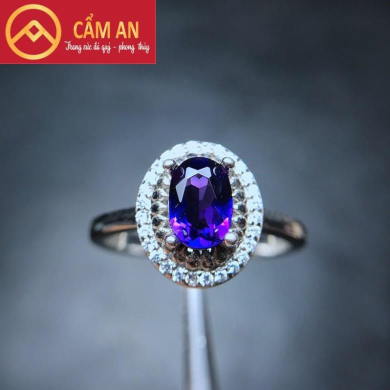 Nhẫn T.A Tím Thiên Nhiên, Lửa Mạnh, Trong, Bạc S925 - Trang sức Phong thủy Cẩm An