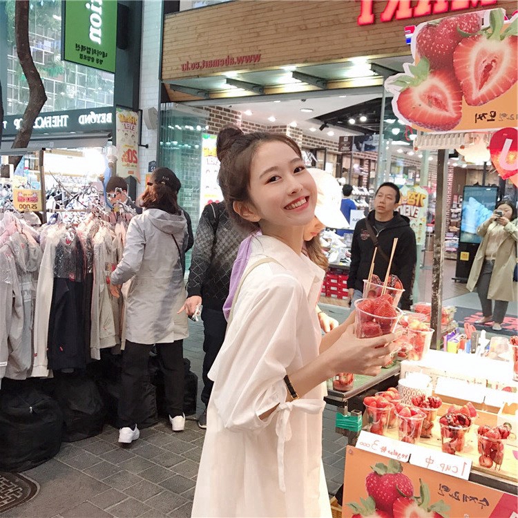 Đầm Sơ Mi Dài Tay Cổ Chữ V Dáng Rộng Thời Trang Hàn