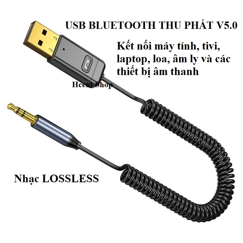 Usb Bluetooth 5.0 thu phát âm thanh Hifi Stereo chơi nhạc Lossless cho Tivi, PC, Laptop, loa, âm ly, xe ô tô Jack 3.5mm
