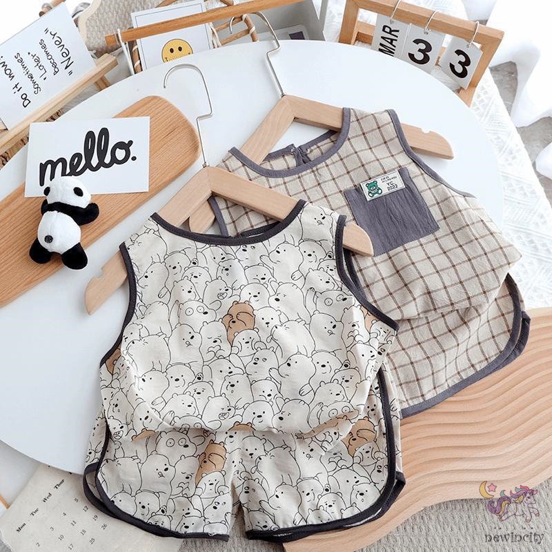 Set Áo Sát Nách + Quần Short Cotton In Họa Tiết Hoạt Hình Phong Cách Hàn Quốc Cho Bé