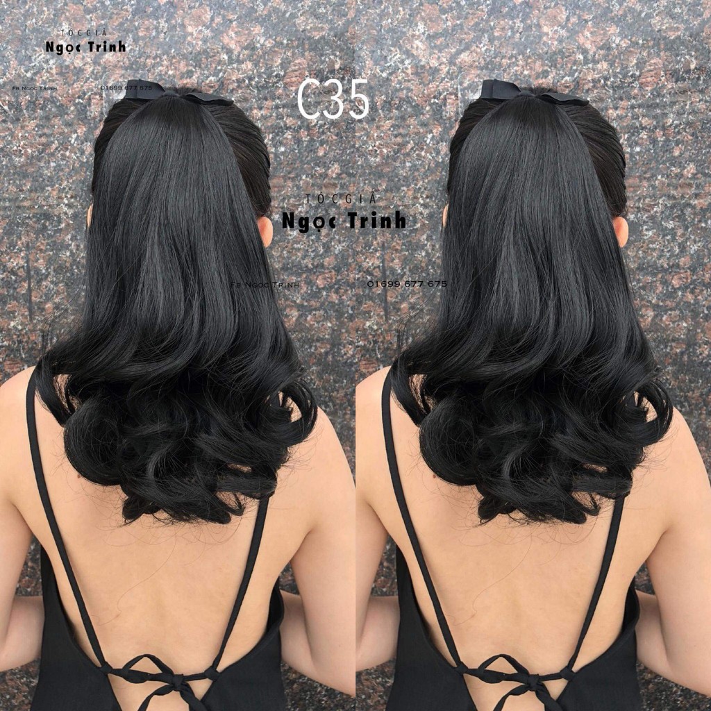 Tóc giả cột xoăn ngắn hình thật 100%