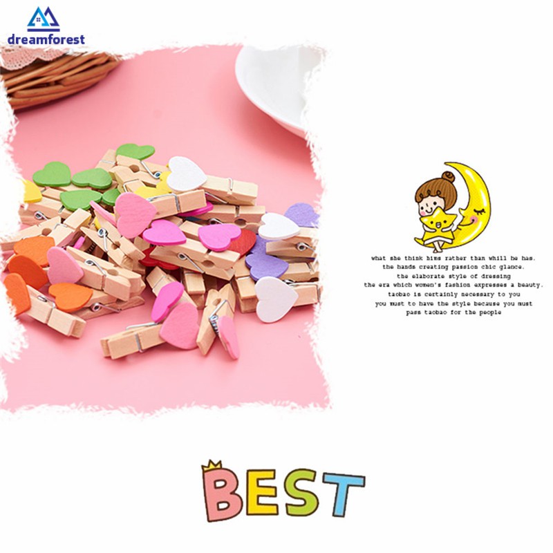 Set 20 Kẹp Gỗ Hình Trái Tim 3cm Dùng Để Gắn Treo Ảnh Trang Trí