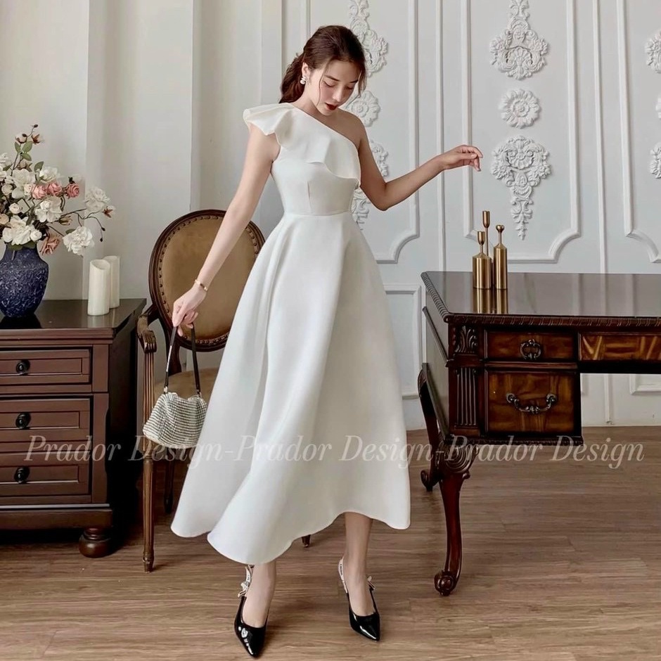 Đầm xòe bèo vai xinh xắn ( có mút ) chất liệu bóng lụa mịn màng dịu dàng cá tính nữ thời trang Bella Luu Shop