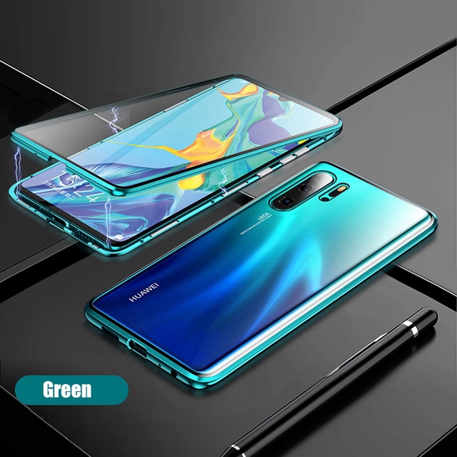 Ốp điện thoại kính cường lực 2 mặt viền kim loại nam châm bảo vệ 360 độ cho Huawei P40 Pro P40 P40 Lite P30 Pro P30 lite