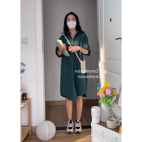 Váy sơ mi nhung cộc tay Nana21 Nana21store