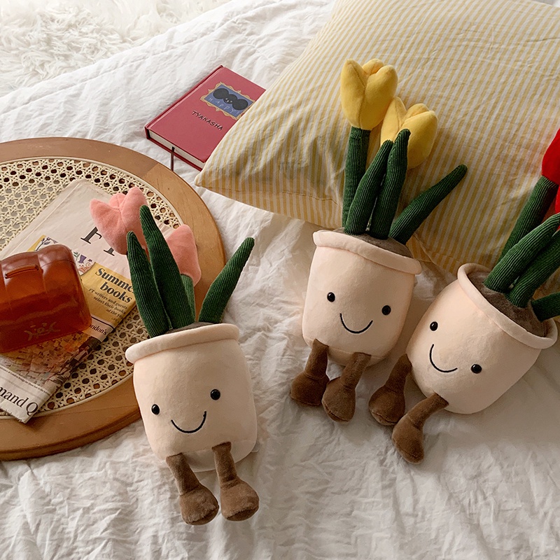 Đồ chơi búp bê nhồi bông hình chậu hoa tulip nhồi bông dễ thương trang trí phòng ngủ dùng làm quà tặng