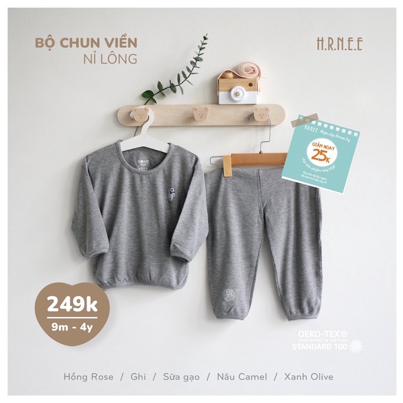 Bộ Chun Viền Nỉ Lông HRNEE, Gin Kids Store bộ thu đông bé trai bé gái 6M-4Y GK002