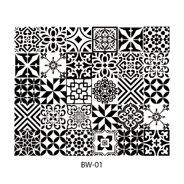 Set 30 ô decal gạch bông đen - trắng