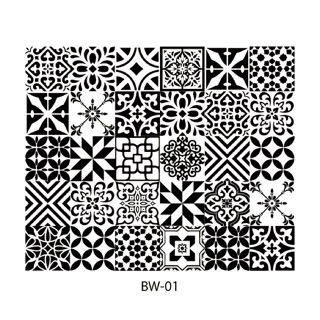 Set 30 ô decal gạch bông đen - trắng