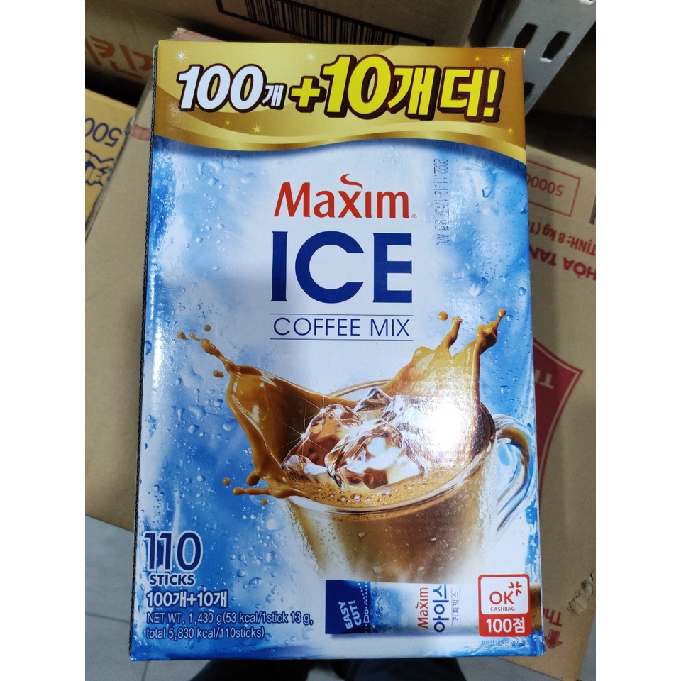 CÀ PHÊ ĐEN ĐÁ HÀN QUỐC MAXIM ICE 100 GÓI (+10 GÓI TẶNG THÊM) - 아이스 블랙 커피믹스 100입