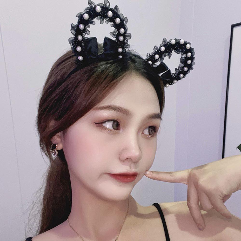 ANEMONE Băng Đô Cài Tóc Tai Mèo Bằng Ren Không Trơn Khí Chất Cổ Điển Cho Nữ