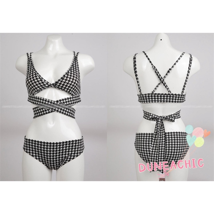 DUNEA Bộ Đồ Bơi Bikini Hai Dây Họa Tiết Sọc Caro Thời Trang Cho Nữ