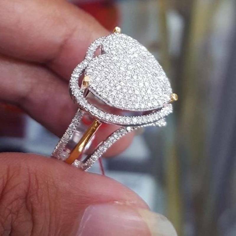 Phụ nữ Mạ bạc Nhẫn pha lê hình trái tim cho cô dâu Lễ cưới đính hôn Đồ trang sức Xmas Quà tặng