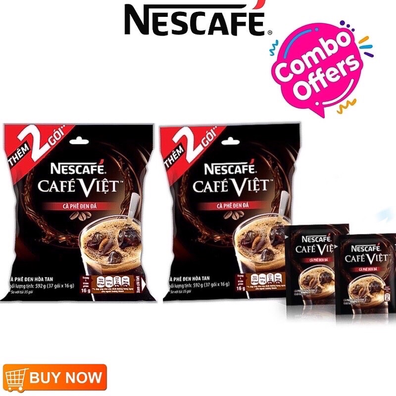 [Tặng thêm 2 gói/bịch] Combo cà phê Nescafé Việt đen đá (Bịch 35 gói x 16g)date 7/2022