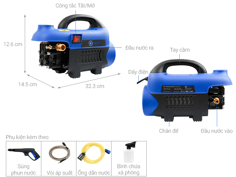 Máy xịt rửa xe cao áp cảm ứng từ Kachi MK164 1400W