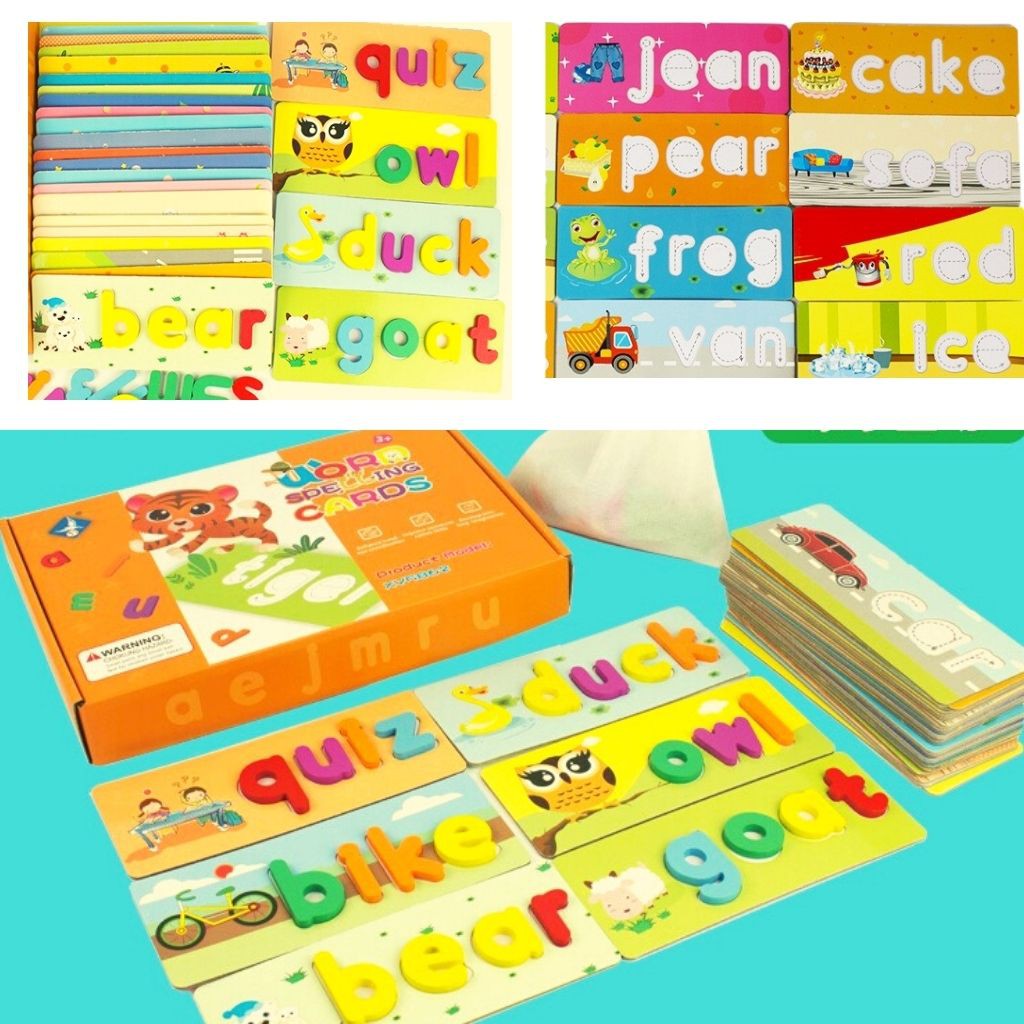 Spelling Game-Ghép Chữ Tiếng Anh, thẻ Flascard Khắc Chữ Chìm Cho Bé Sờ, Ghép, Kèm 52 chữ Cái Gỗ - Đồ Chơi Gỗ Thông Minh