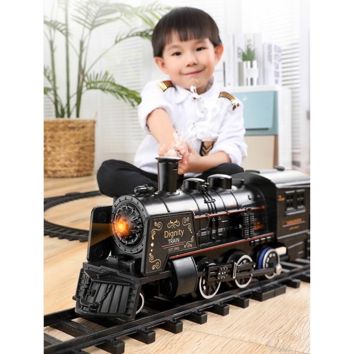 Bộ Đồ Chơi Tàu Hỏa CLASSIC Black TRAIN Chạy PIN n,nhả khói hơi nước 🍀 𝐅𝐑𝐄𝐄𝐒𝐇𝐈𝐏 🍀