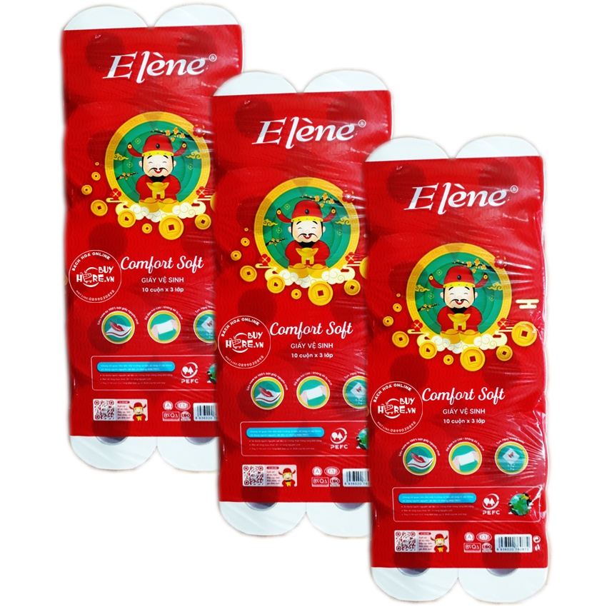 [Chính hãng] Combo 6 lốc Giấy vệ sinh Elène Tết Thần Tài 10 cuộn 3 lớp [Ảnh thật]