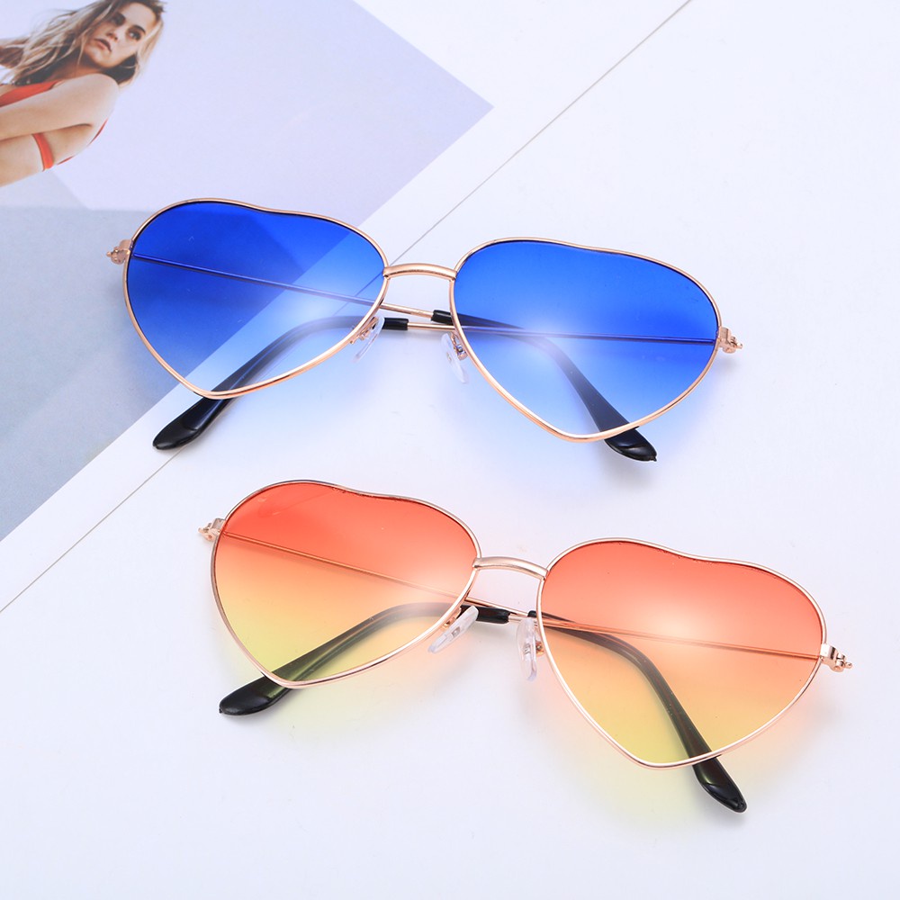 Kính Mát Gọng Kim Loại Tròng Hình Trái Tim Chống Tia UV 400 Cho Nữ