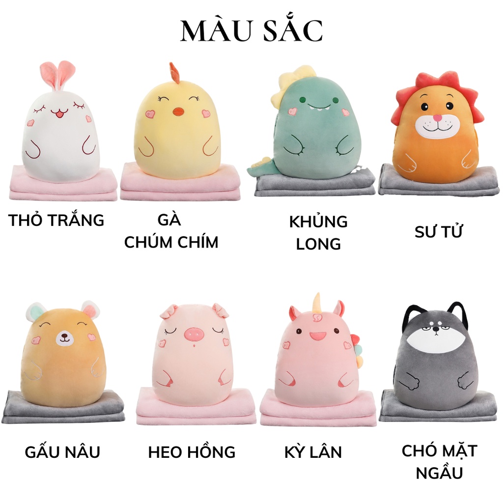 Bộ chăn gối văn phòng hình thú 3 trong 1 gấu gối mền cute siêu đáng yêu DOVOHA GM035