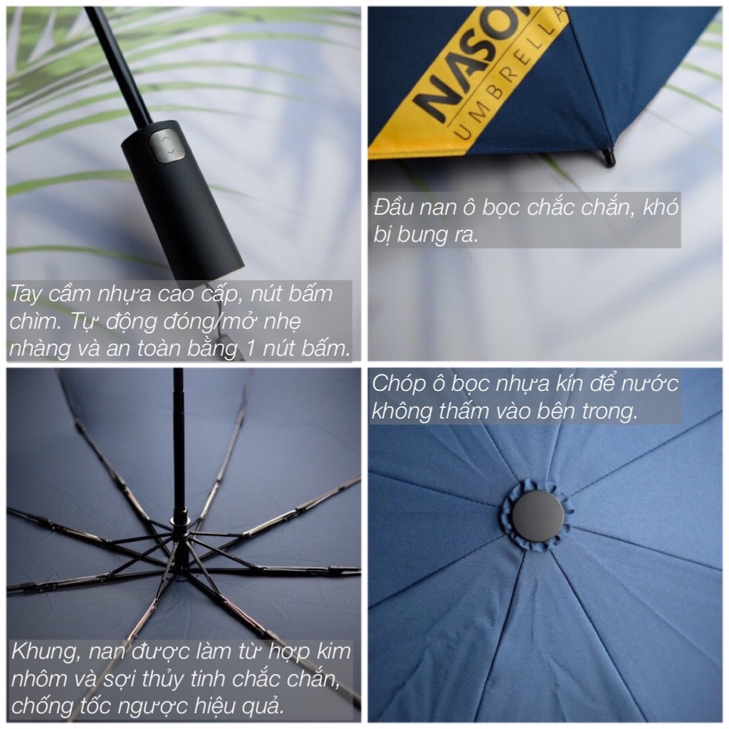 Ô dù tự động 2 chiều cao cấp, Ô gập gấp gọn, Ô che mưa che nắng chống tia UV NASON UMBRELLA, đóng mở tự động 2 chiều