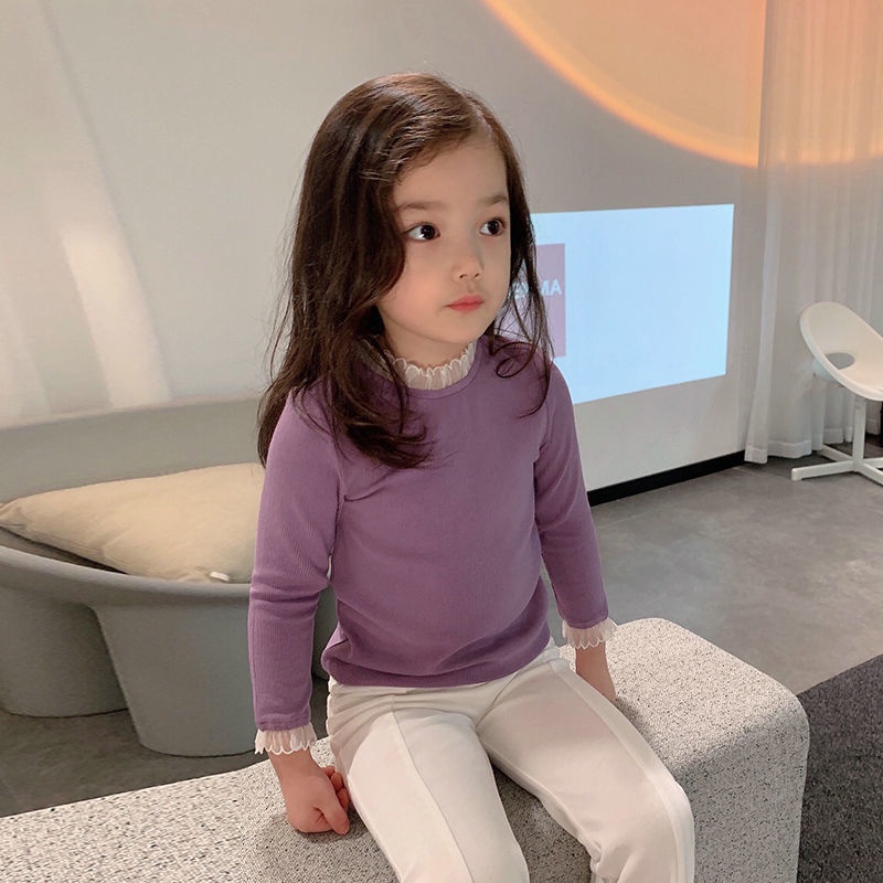 Váy Bé Gái Áo Sơ Mi Tay Dài Dệt Kim Phối Ren Phong Cách Hàn Quốc Thời Trang Xinh Xắn Cho Bé Gái Quần Áo Trẻ Em