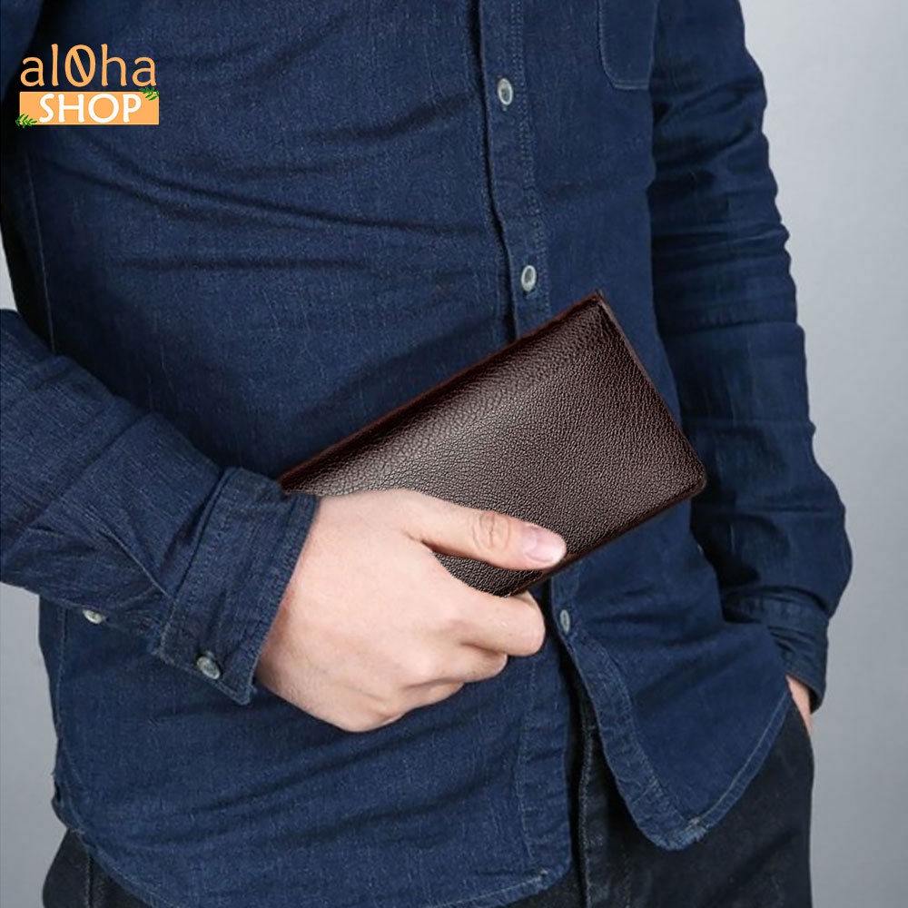 Bóp ví dài da nam nữ cầm tay nhiều ngăn đựng thẻ phong cách đơn giản, thời trang - al0ha Shop