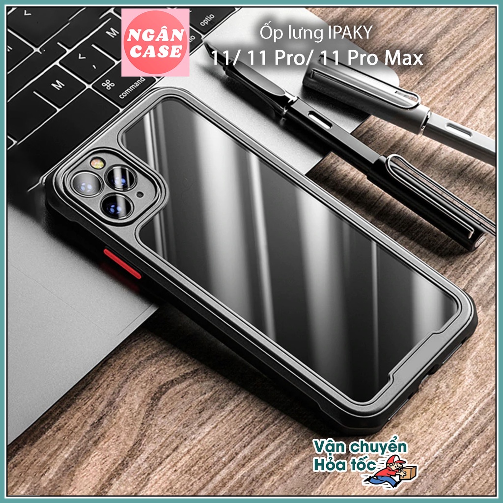 Ốp lưng IPAKY iPhone 11/ 11 Pro/ 11 Pro Max - Mặt lưng trong, Viền TPU, Chống sốc  Có chữ chìm REFRACTION