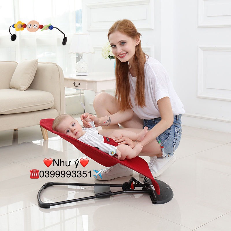 (SHIP HỎA TỐC)Ghế rung cho bé có kèm thanh treo đồ chơi - Ghế rung lưới cho bé