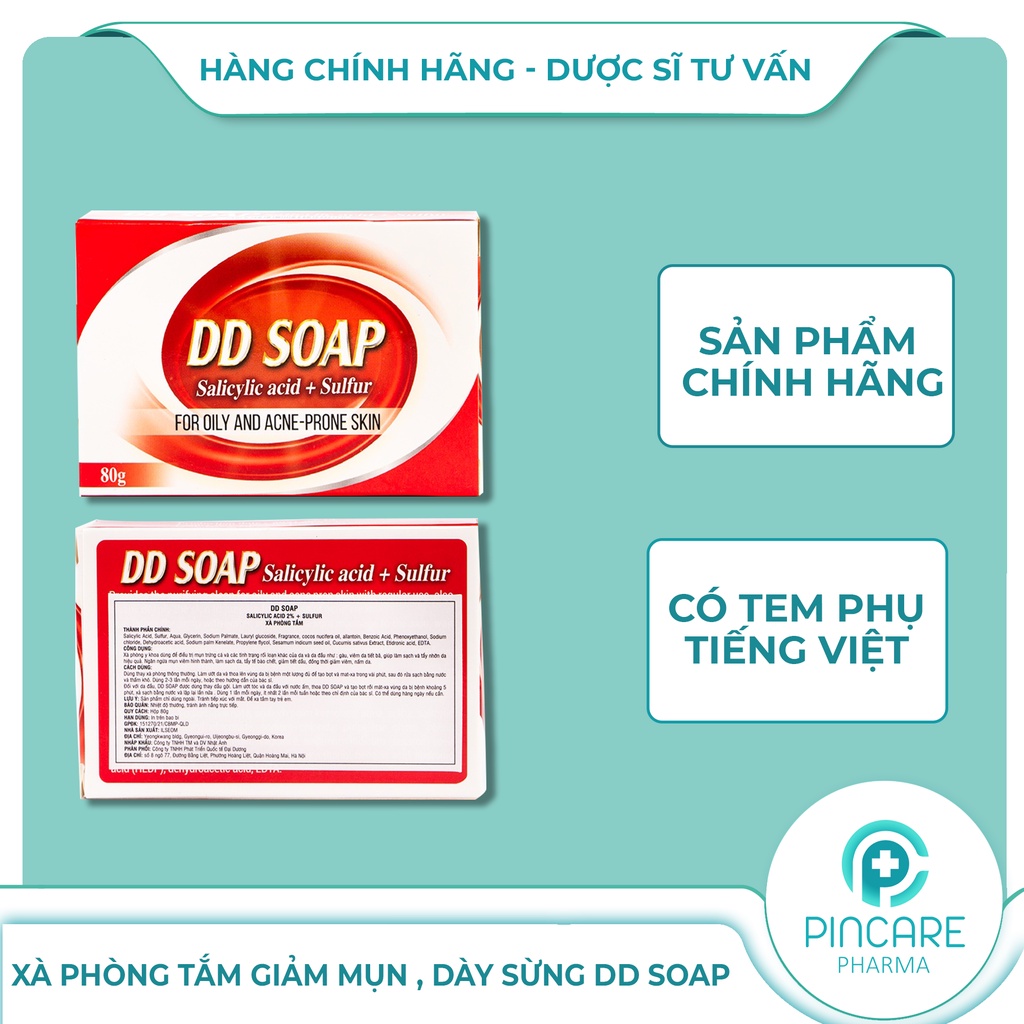 Xà phòng tắm DD Soap 80g giảm mụn, dày sừng - Hàng chính hãng - Nhà thuốc PinCare