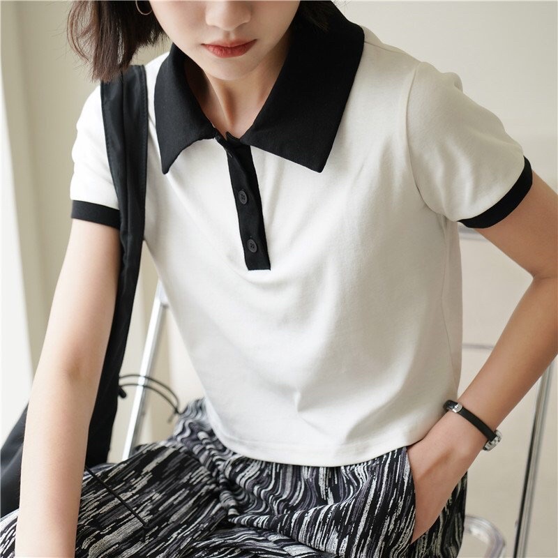 Áo Polo Croptop SANMAY Áo Kiểu Croptop Nữ Tay Ngắn Có Cổ Sơ Mi Bẻ Phông Crt Thể Thao Classic Đẹp Đen Trắng - AO015 | BigBuy360 - bigbuy360.vn