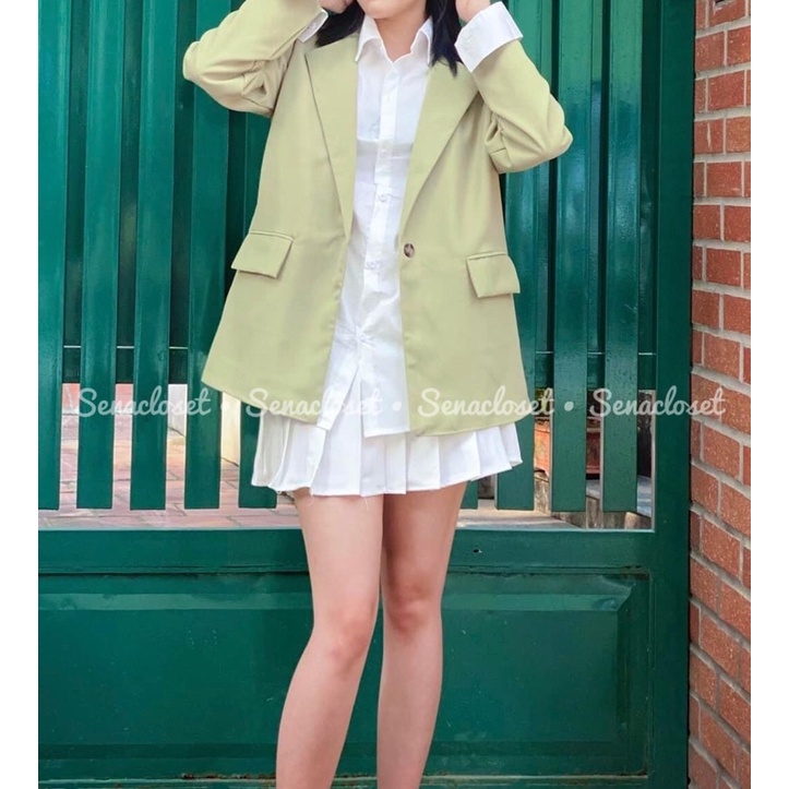 ÁO KHOÁC BLAZER XANH BƠ 2 LỚP QC STYLE ULZZANG HÀN QUỐC (Ảnh thật/Video)