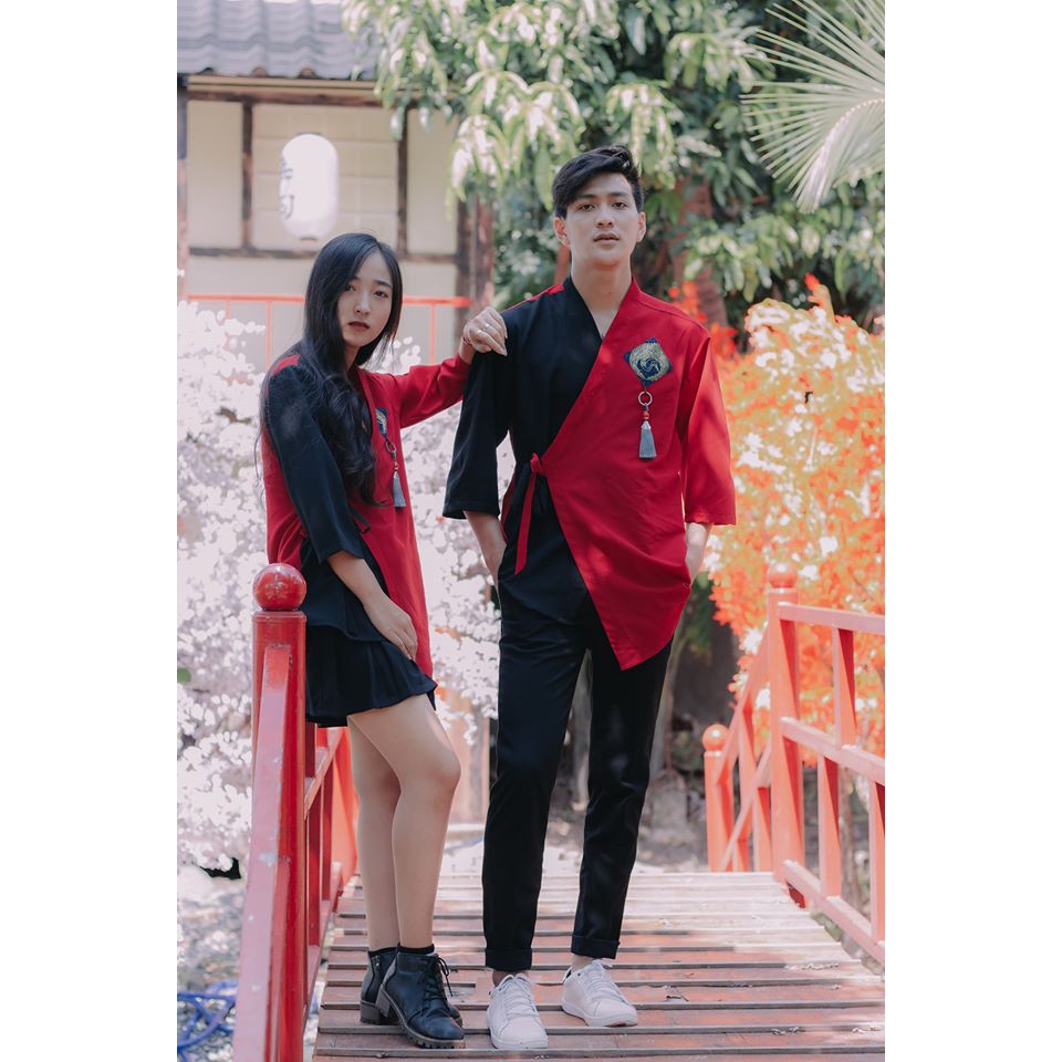 Áo Yukata Mix - đen đỏ - áo phong cách nhật unisex