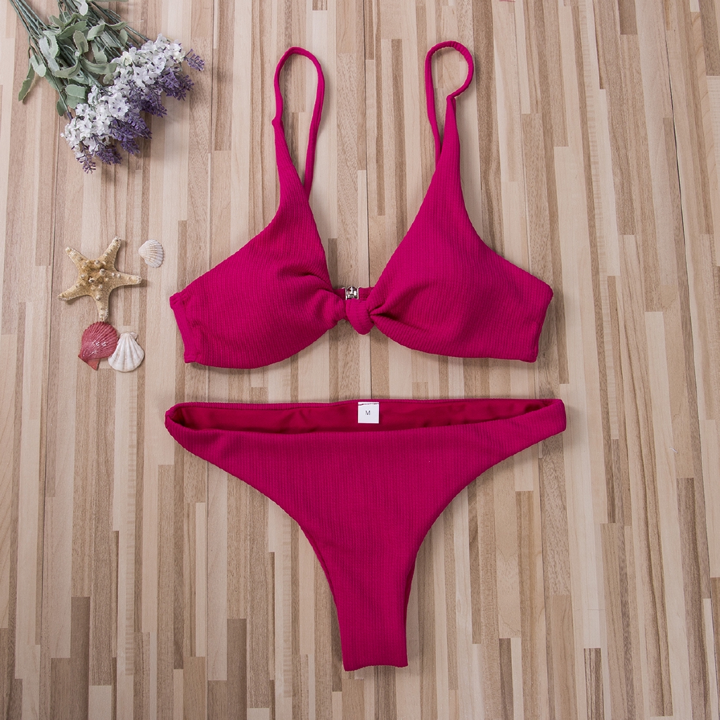 Bộ bikini lưng cao màu trơn vải polyester và spandex thời trang quyến rũ cho nữ