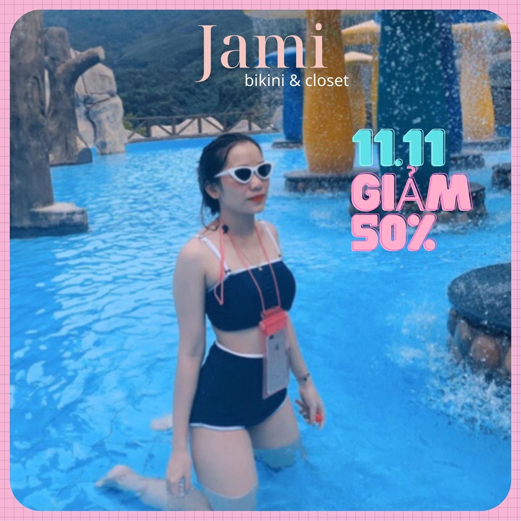 đồ bơi nữ bikini cạp cao ống xanh navi [Hình thật + video] - MMOX8