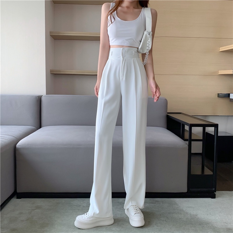 QNU 007 Quần Nữ Culottes Ống Rộng Suông Dài Chất Dày Cao Cấp Lưng Cao Cài Hai Nút Cạp Cao Kéo Dáng Ailee