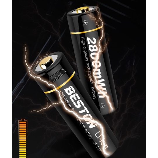 Bộ 2 Viên Pin Tiểu Sạc BESTON AA 1.5V Li-ion Tự Sạc Bằng Cáp Sạc Dùng Cho Máy Ảnh, Mic Hát Karaoke, Đồ Chơi trẻ em